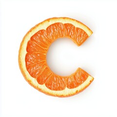 Font C shaped from orange fruit yellow citrus lettering text, isolated white