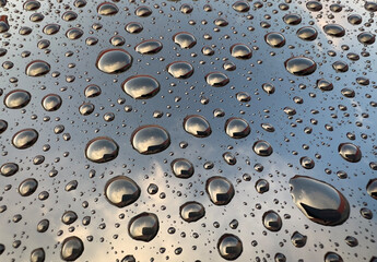 Beautiful Water Drops on Window . Reflections and large Drops