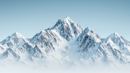Majestic mountain range with snow covered peaks under clear blue sky