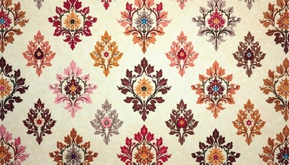 Intricate floral damask pattern in muted tones, classic, textile