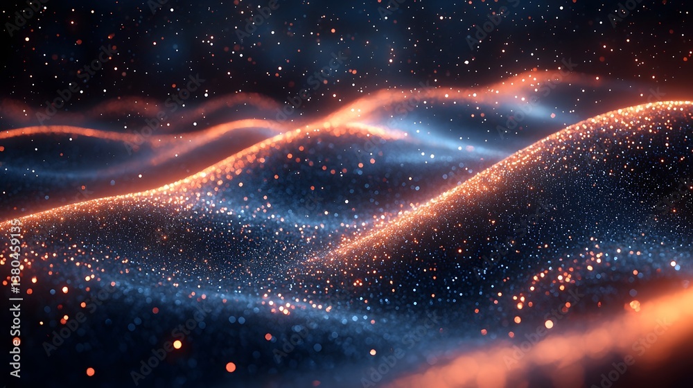 Wall mural shimmering waves of quantum data flowing through a starry void