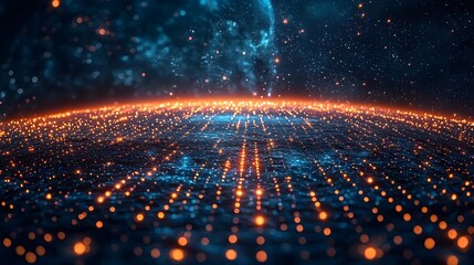 Obraz premium Glowing neural network of the quantum internet spanning across a cosmic landscape