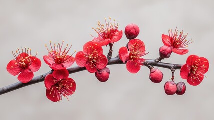 Stunning Red Plum Blossoms in Full Bloom