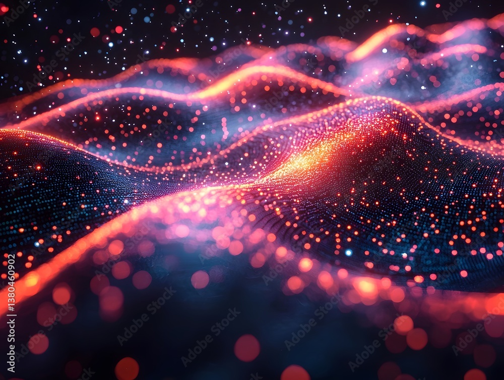Poster glowing quantum data streams in a controlled pattern