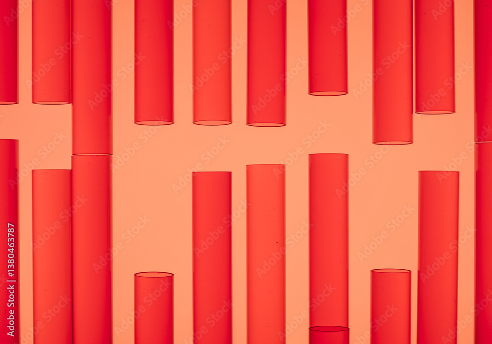 Poster red test tubes pattern background shows many test tubes of different lengths arranged in a repeating
