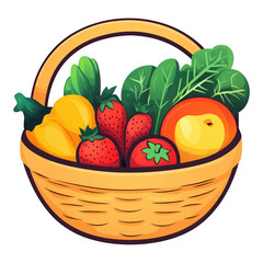 Enjoy a vibrant, basket filled with fresh, ripe fruits and vegetables – a healthy food choice bursting with yellow and orange goodness. Produce perfection