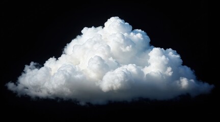 Detailed texture of a large white and light blue cumulus cloud, naturally lit appearance, floating isolated on a pure black screen, high detail single weather formation element.