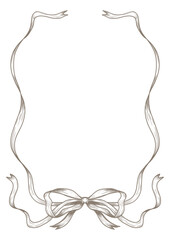 Hand drawn Bow in vintage style. Frame. Vector sketch of Ribbon in line art style	