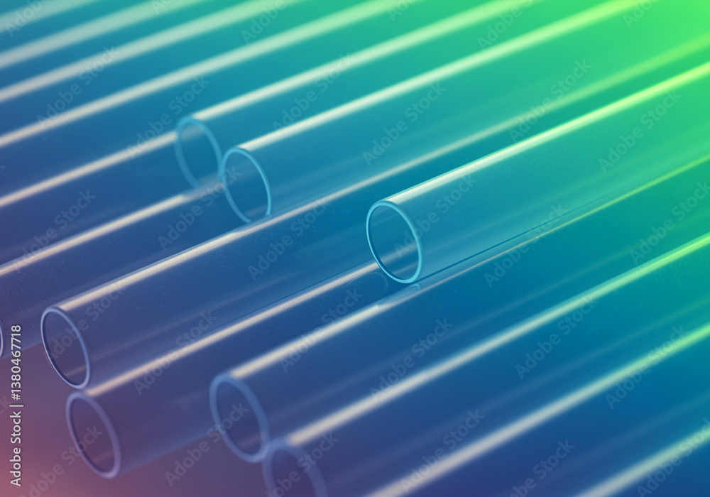 Poster transparent tubes arranged diagonally with a gradient background create an abstract pattern. the tub