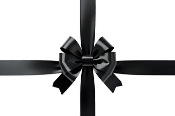 black ribbon with bow isolated on transparent background