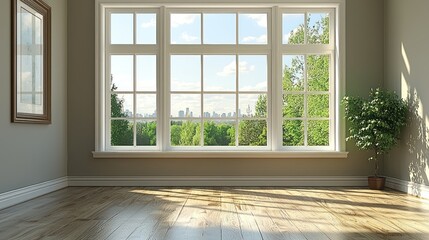 Fototapeta premium Serene Room with Large Window and City View