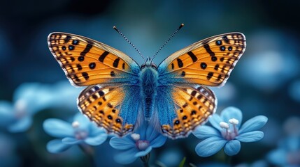 Obraz premium Spectacular Blue and Orange Butterfly on Flowers