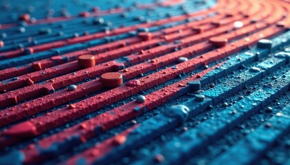 Fototapeta premium Close-up of a textured surface showing repetitive lines mimicking a racetrack , abstract, macro, lines