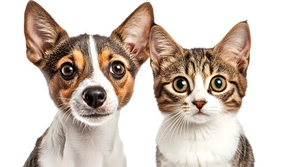 Obraz premium Close-Up Portrait of Dog and Cat Standing Together in Harmony Captured in a Single Frame