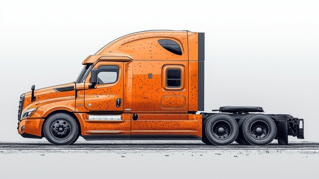 Orange Freightliner Cascadia Semi-Truck Illustration