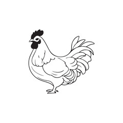 Cartoon illustration of a rooster and hen with eggs on a farm, featuring birds, animals, and poultry in a cute and funny style