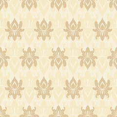 Royal Leaf damask ikat pattern. Golden color tone vector illustration. Design for wallpaper decoration, textile, embroidery, fabric, wrapping paper.