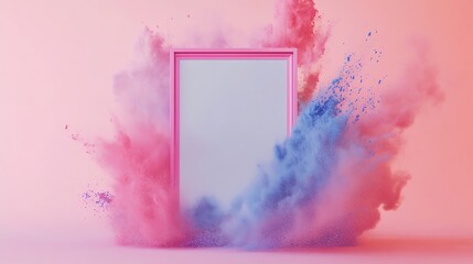 Colorful Powder Explosion Creates a Vibrant Frame Effect in a Creative Studio Setting