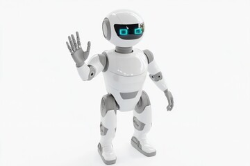 Fototapeta premium Friendly robot waving, showcasing modern design and advanced tec