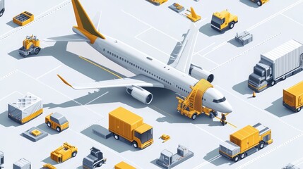 Isometric Illustration of an Airplane at the Airport