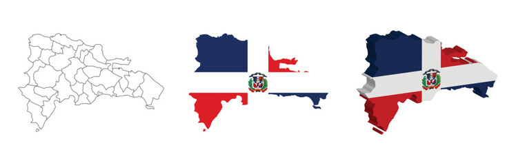Fototapeta premium Dominican Republic outline, fill with flag and 3d map