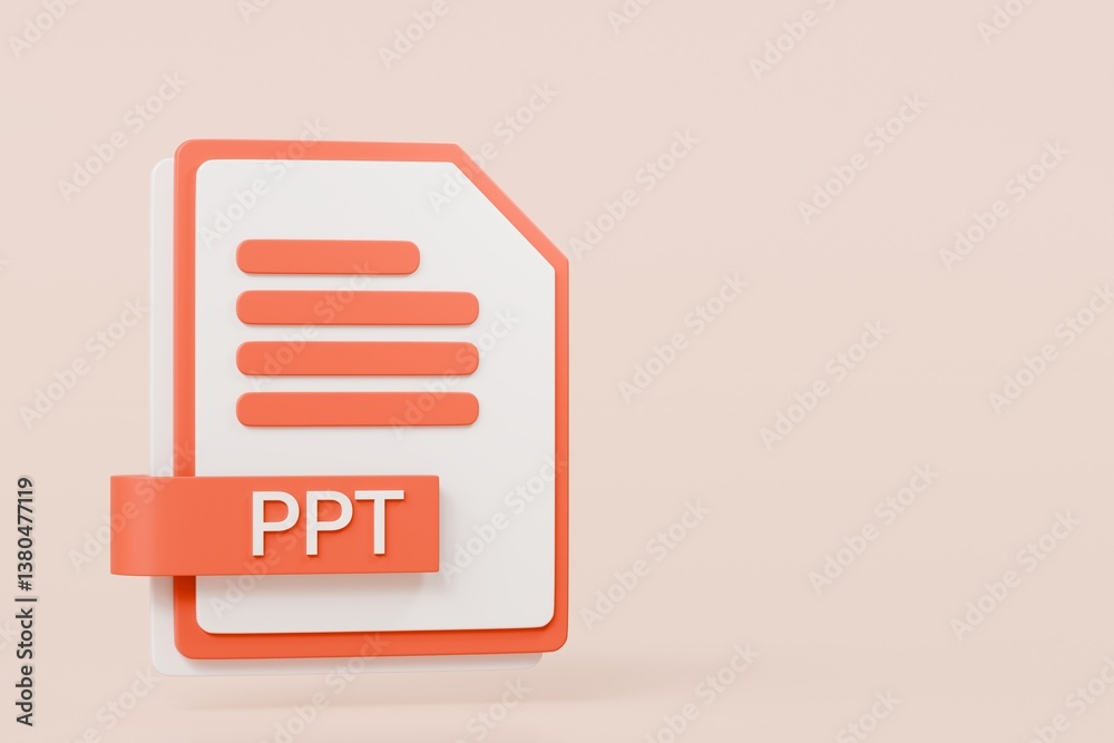 Fototapete 3d file folder document ppt icon. minimal word ppt presentation document icon. document form. busine