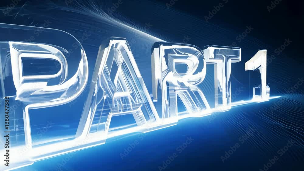 Poster part 1 is written in neon lights. the letters are blue, and the word is in white. the letters are la