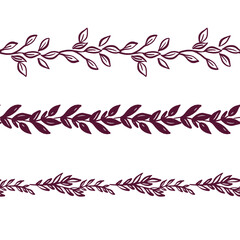 Delicate Leaves Vector Seamless Horizontal Borders Set