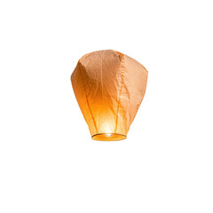 A beautiful, glowing orange lantern ascending into the night sky, symbolizing hope and celebration, isolated on a white background.