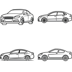 Obraz premium Set of car icons in vector style with various vehicle designs including sedan, truck, and sport cars