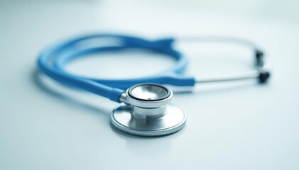 A single stethoscope lying on a white surface, veterinary setting implied , heart, veterinary medicine