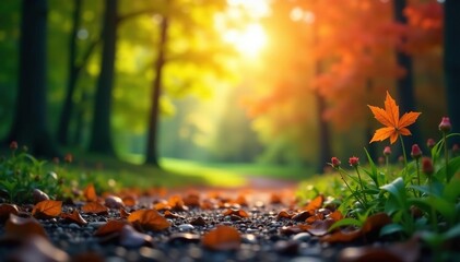 Fototapeta premium Abstract blurred nature scene, perfect for website design, leaves, color