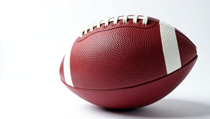 Close-up of leather football, pristine white background, pigskin, exercise