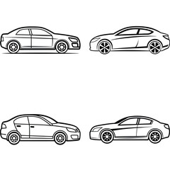 Obraz premium Set of car icons in vector style with various vehicle designs including sedan, truck, and sport cars