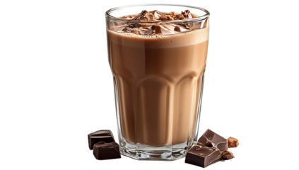 Glass of Iced Chocolate Drink with Chocolate Pieces – Cold, Creamy, and Indulgent Beverage, chocolate lovers, dessert drink, barista special, creamy delight, cafe menu,