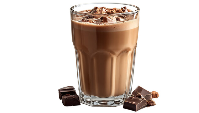 Glass of Iced Chocolate Drink with Chocolate Pieces &ndash; Cold, Creamy, and Indulgent Beverage, chocolate lovers, dessert drink, barista special, creamy delight, cafe menu,