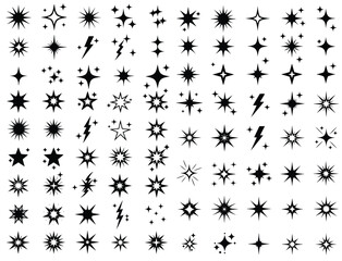 Sparkling Celestial Ornaments: A diverse array of stylized stars and lightning bolt designs, creating a visually dynamic arrangement perfect for digital artistry.