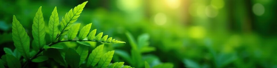 Obraz premium Delicate ferns unfolding in soft morning light, tropical, greenery