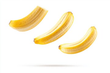3 Flying delicious banana slices isolated on white background