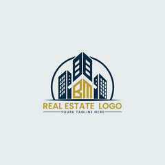 Elegant BM Real Estate Logo with Urban Skyline