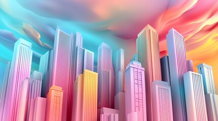 Obraz premium Pastel Cityscape Under a Vibrant Surreal Sky