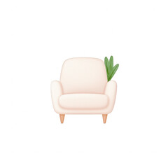 Fototapeta premium A cozy pink armchair with green leaves for a touch of nature, perfect for a modern living space or relaxation area, against a white background.