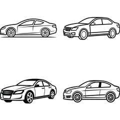 Fototapeta premium Set of car icons in vector style with various vehicle designs including sedan, truck, and sport cars