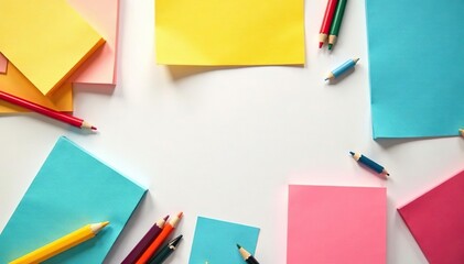 Collection of diverse colorful stationery against pure white, image, writing, visual