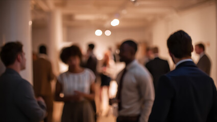 Blurred scene of an office party showing a relaxed corporate atmosphere