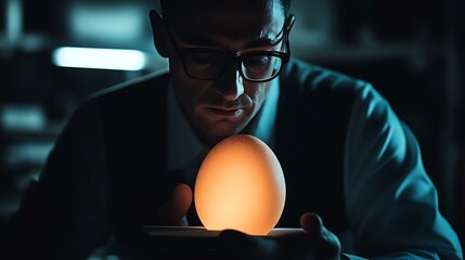 Creative director presenting innovative advertising techniques with an Easter egg as a symbolic element