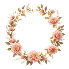 Obraz premium Romantic Peony Floral Frame with Gold Leaves