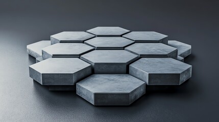 Geometric concrete hexagon shapes on a surface.
