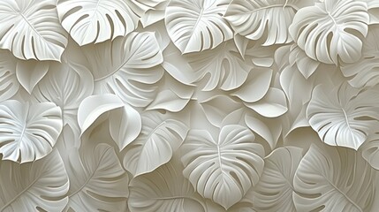 Elegant White Tropical Leaves Wall Art