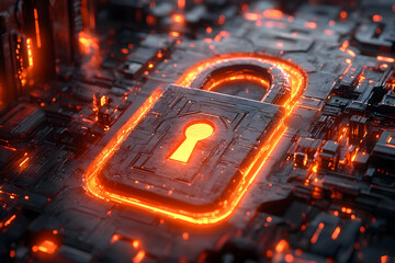 Digital security padlock circuit board graphic